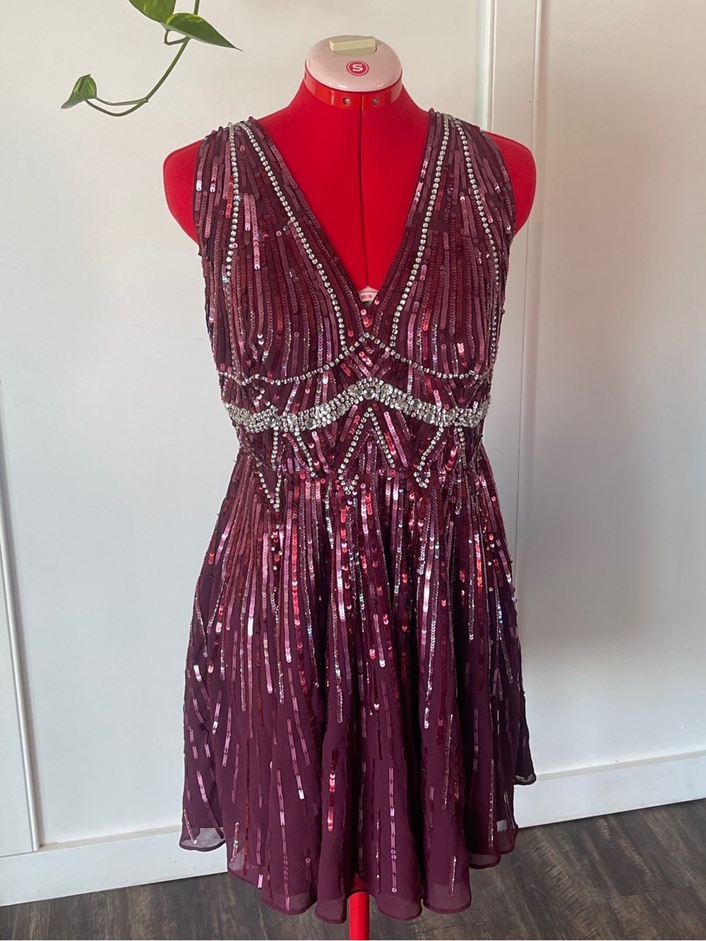 ASOS Burgundy Sequin V-Neck Mini Dress